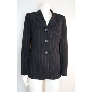 WOMEN'S BLACK PINSTRIPE BLAZER SUIT JACKET - KASPER - SIZE 4 - BUSINESS CAREER